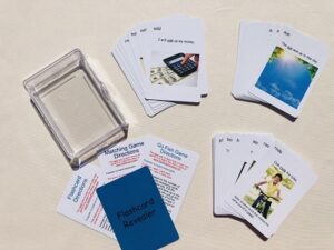 White cards with pictures of objects on them.