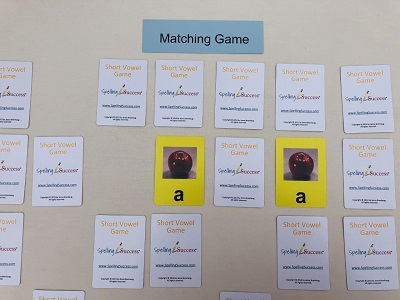 Level 2 Short Vowel Game matching game laid out