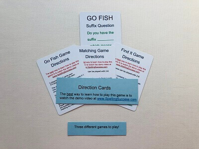 Levels 5-7 Suffix game cards with directions for the different games that can be played