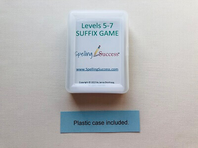 Levels 5-7 Suffix game in plastic case with educational cards inside