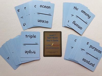 level 7 sight word slap it game with 4 piles for blue cards
