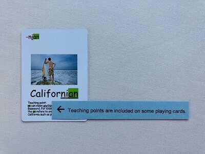 white word card with the word Californian on it with a blue paper pointing to teaching points
